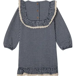 Alice LS Flounce Seersucker Klänning Navy Check