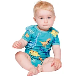 Dinosaurs Kortärmad Baby Body Teal
