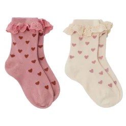 GOTS Adina 2-pack Hjärtmönstrade Strumpor Rosa