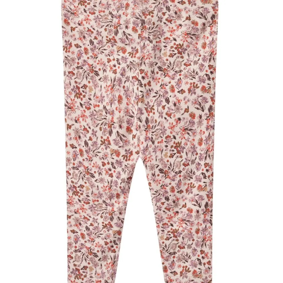 GOTS Jules Blommiga Baby-leggings Pale Rose