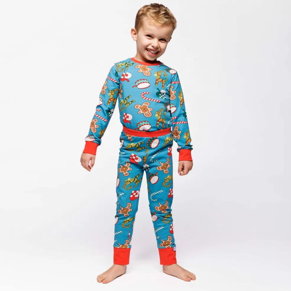 Jubilee Pyjamas Set Med Juldekorationer Creamy Blue
