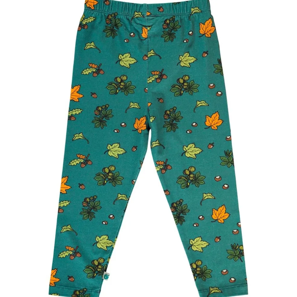 Leggings with Fall leaves Petroleum Green