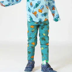 Leggings with Fall leaves Petroleum Green