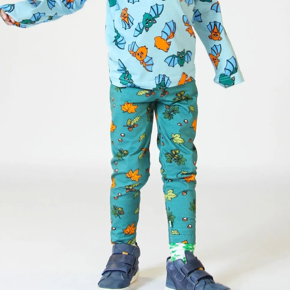 Leggings with Fall leaves Petroleum Green