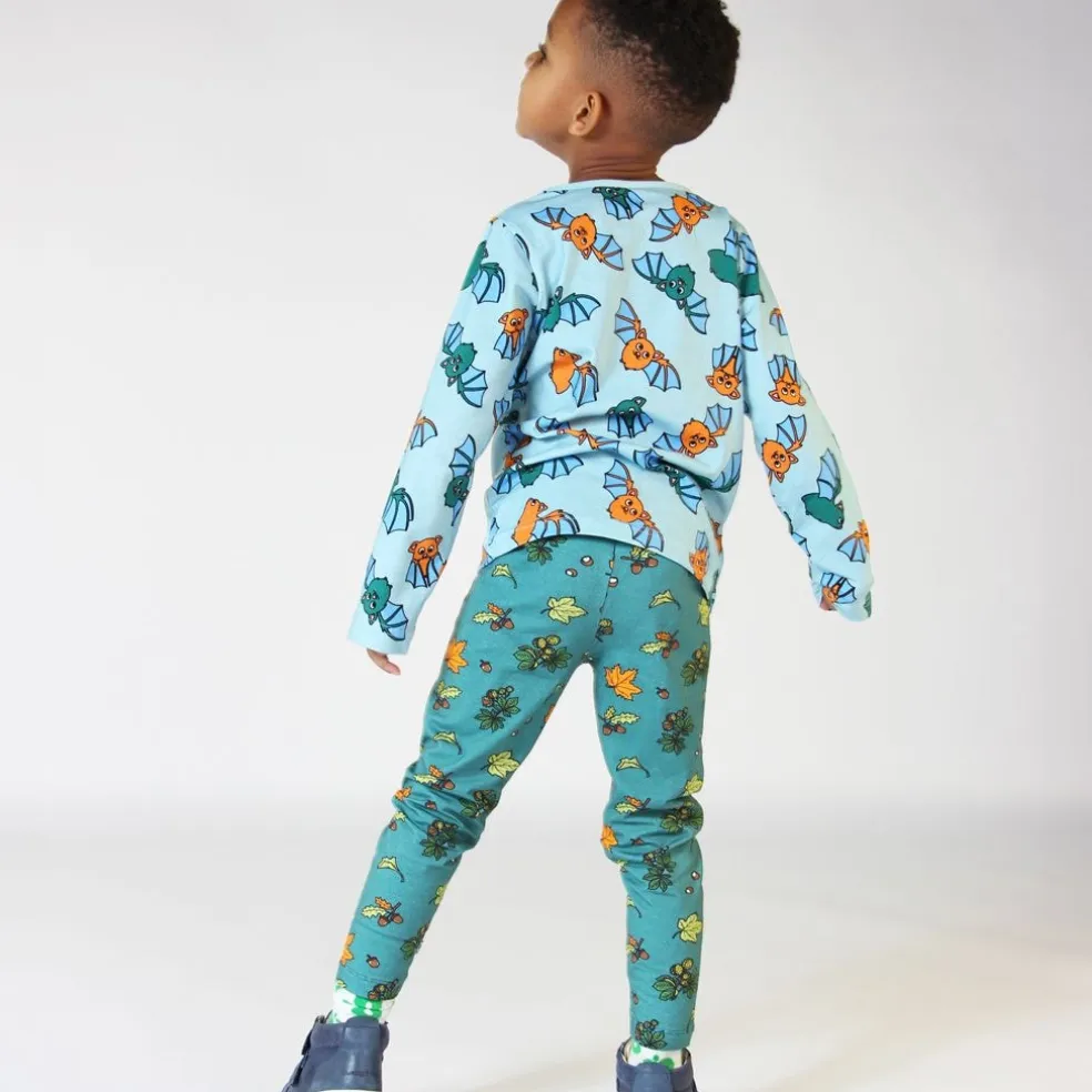 Leggings with Fall leaves Petroleum Green
