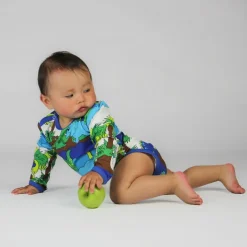 Mönstrad Baby Body Med Dinosaurier Blue Atoll