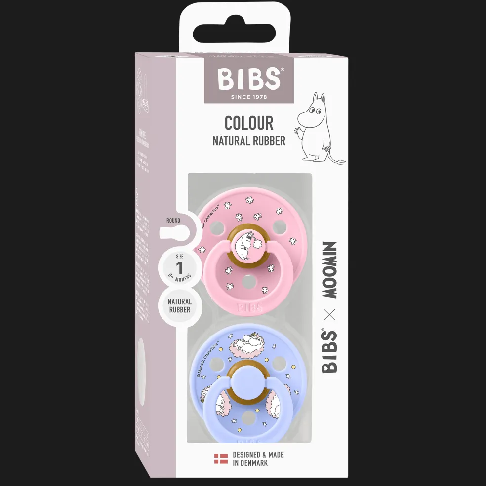 Moomins Dreaming 2-pack Runda Latexnappar Hush Baby Pink