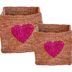 2-pack Broderade Korgar Natur
