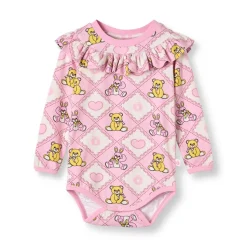 Paula Långärmad Baby Body Med Nallebjörnar Rosa Lace