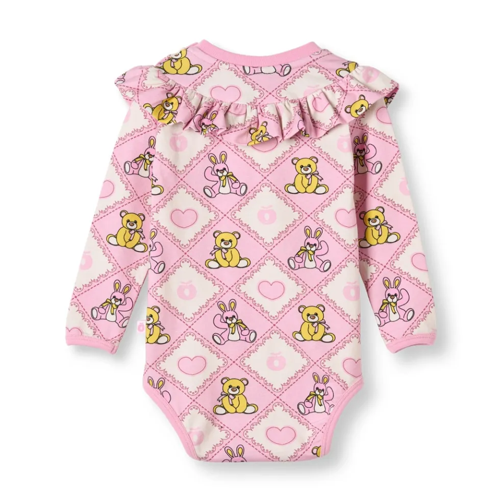 Paula Långärmad Baby Body Med Nallebjörnar Rosa Lace