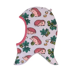 Reversible balaclava with hedgehogs and Fall leaves Orchid Petal