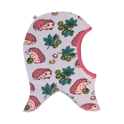Reversible balaclava with hedgehogs and Fall leaves Orchid Petal