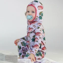 Reversible balaclava with hedgehogs and Fall leaves Orchid Petal