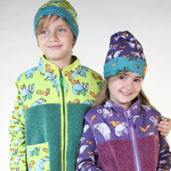 Reversible beanie with badger, fox and Fall leaves Loganberry
