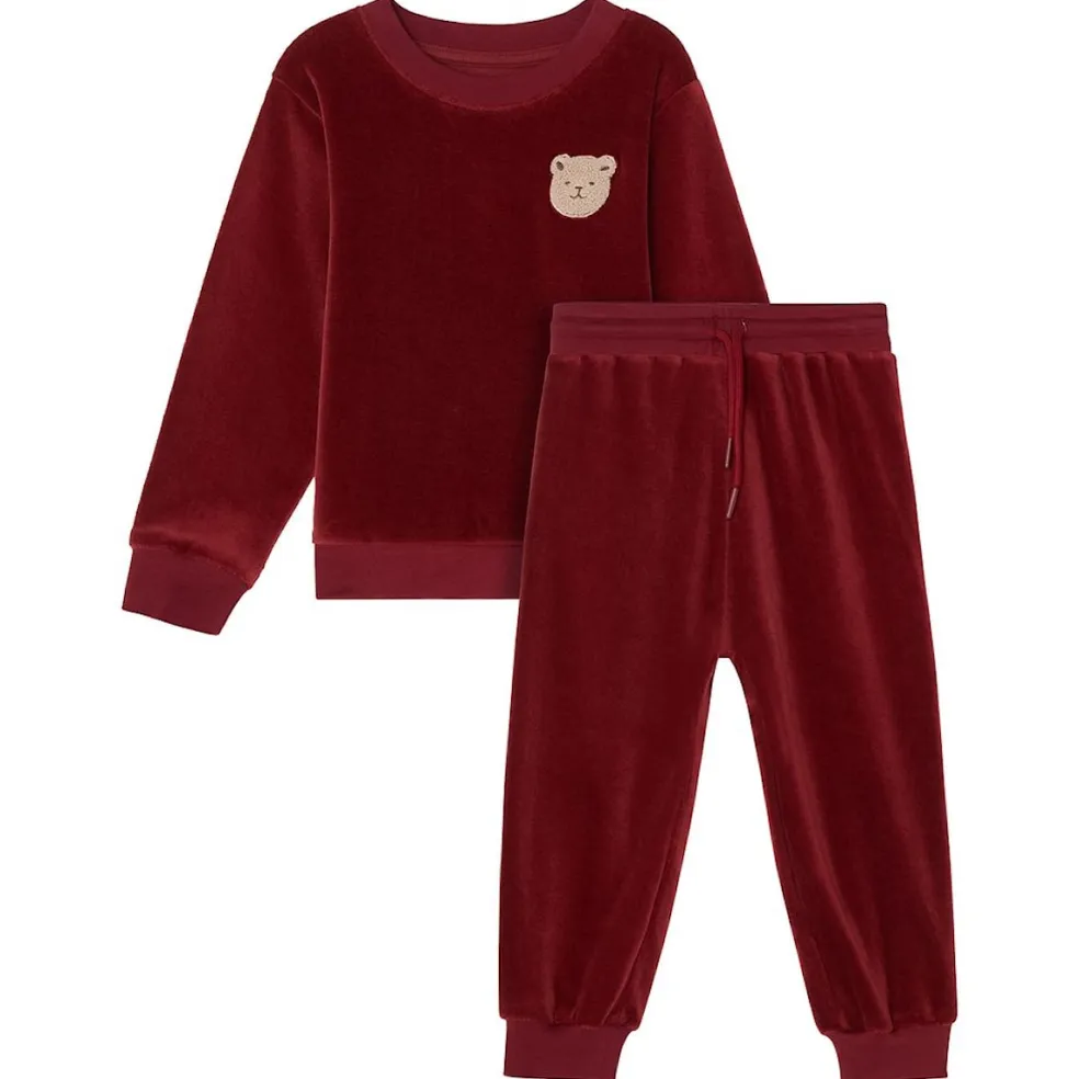 Robin Velour Set med Bear Patch i Merry Red