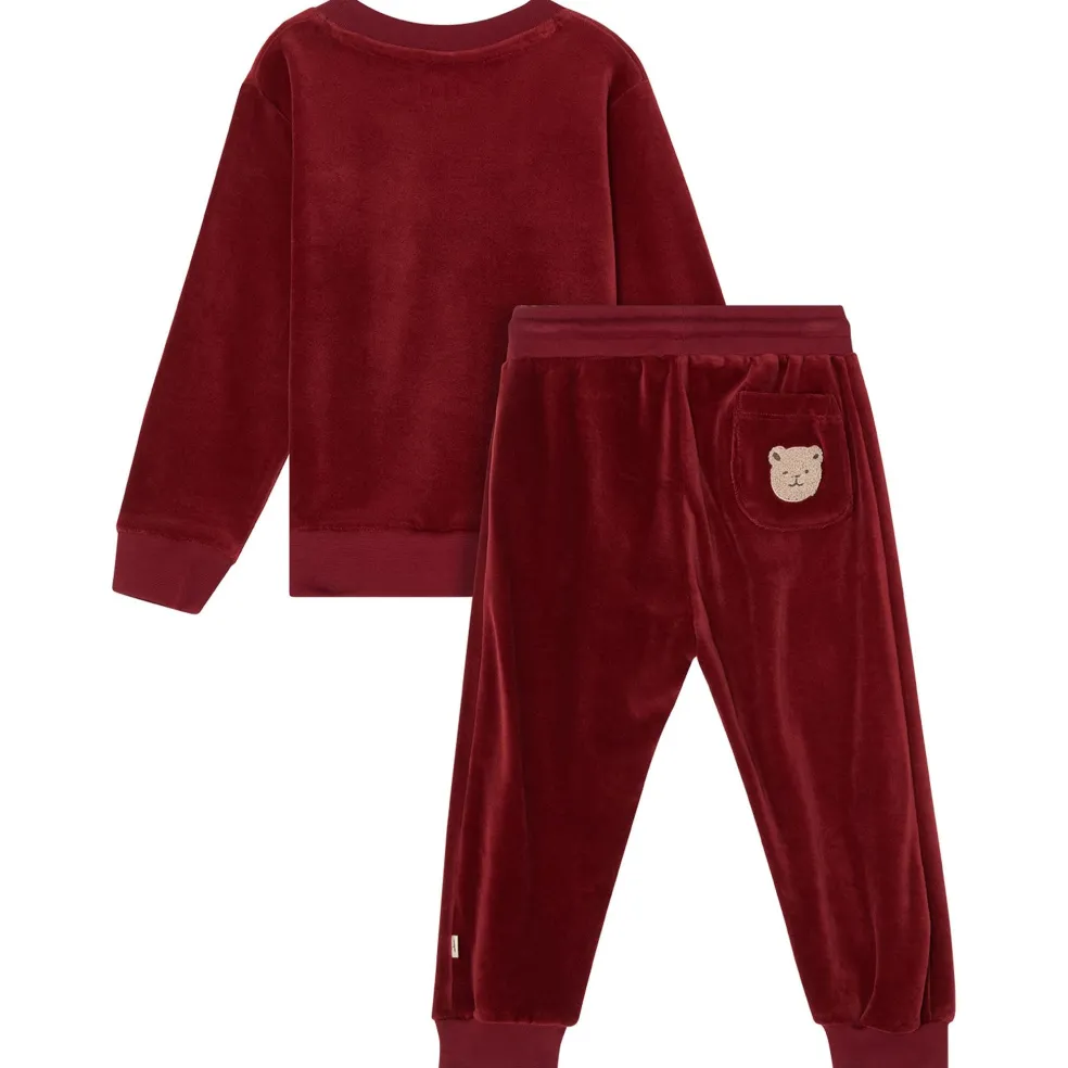 Robin Velour Set med Bear Patch i Merry Red
