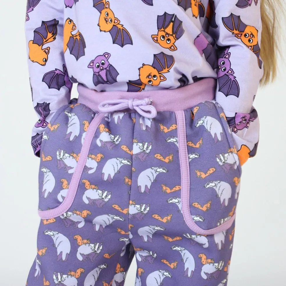 Sweatpants with badger and squirrel Loganberry