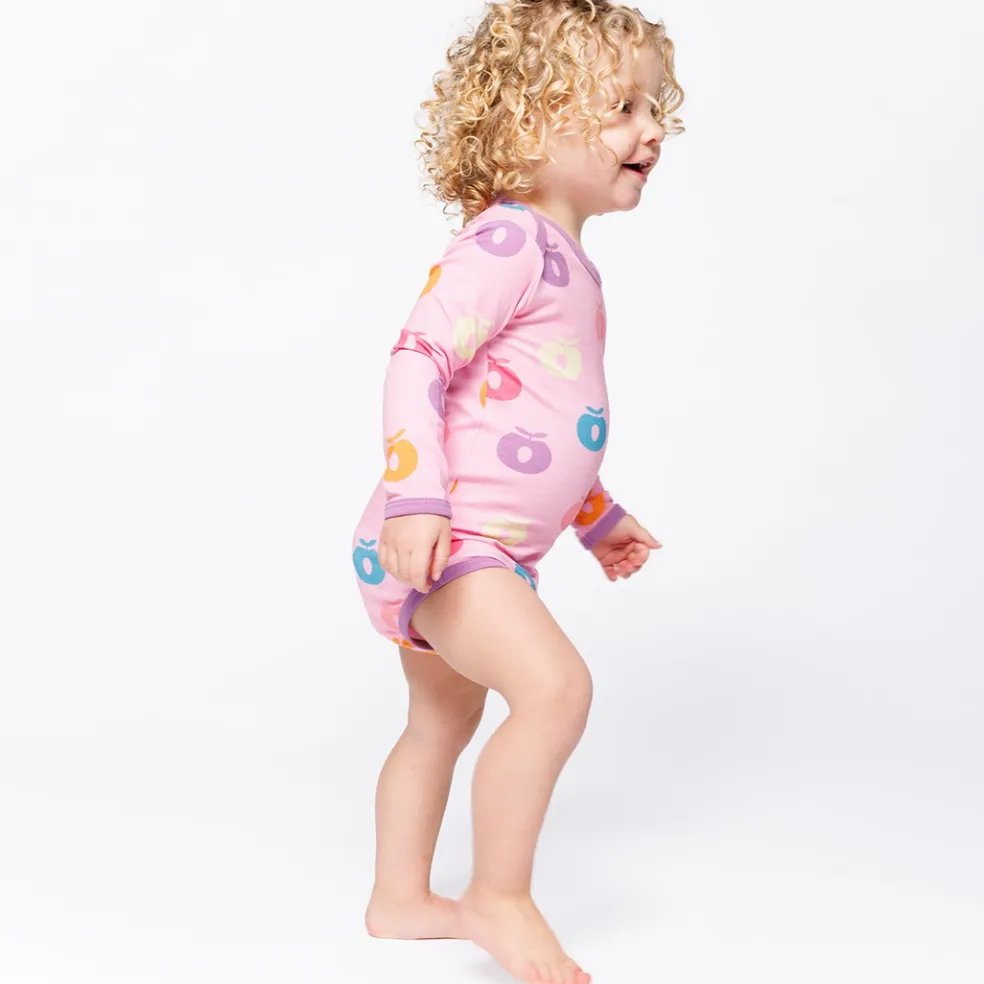Ulm Long-Sleeved Baby Body with Apples Pink lilac