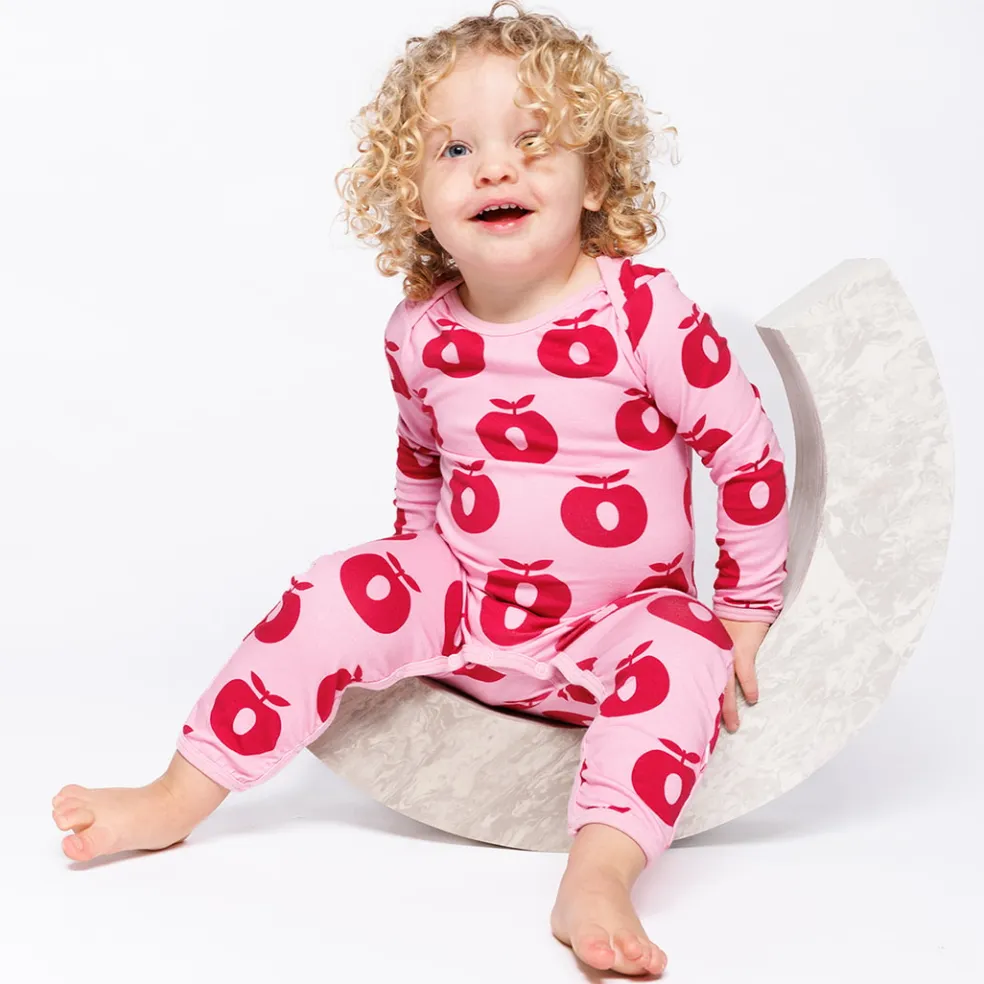 Ulm Long-Sleeved Baby Suit with Apples Pink lilac