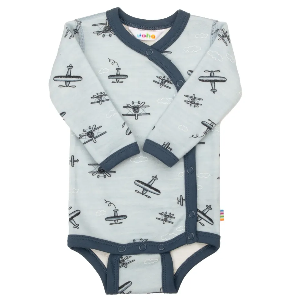 Wool Baby Body Med Sidostängning Light Blue