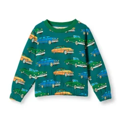 Yapeen Sweatshirt Med Bilar Beige Petroleum Green
