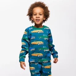 Yapeen Sweatshirt Med Bilar Beige Petroleum Green